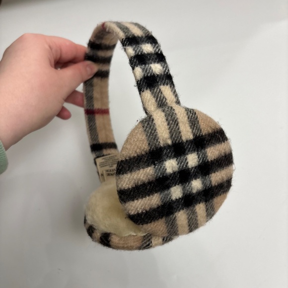 Burberry London 100% Cashmere Shearling Plaid Earmuffs - Iconic Check - Picture 9 of 11